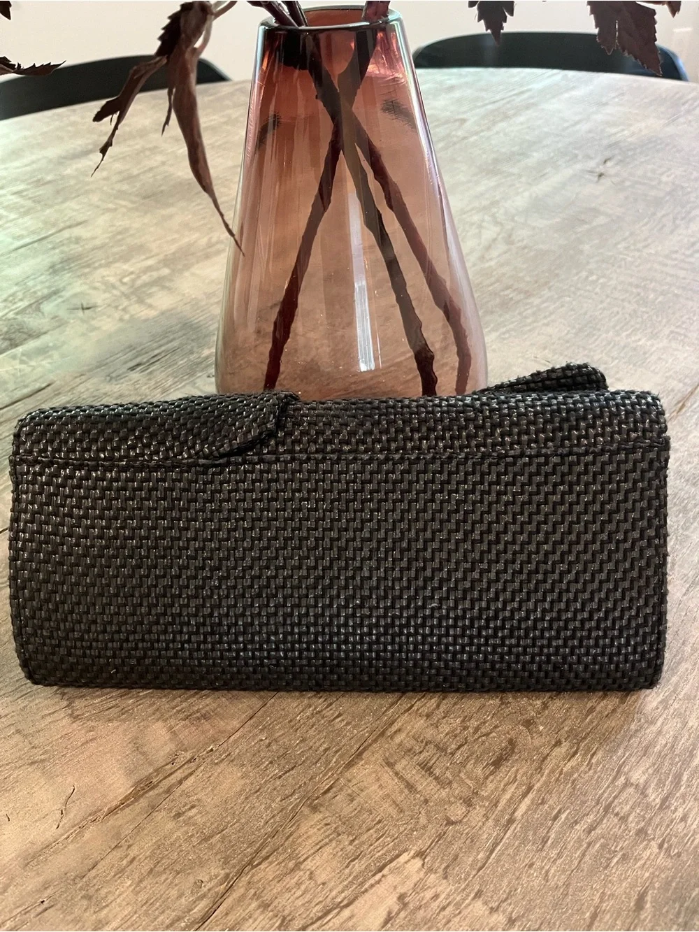 Woven Bow Detail Clutch Bag - Black